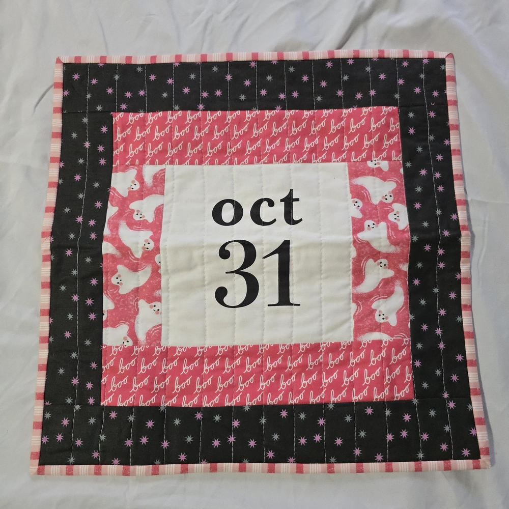 Halloween Themed October 31st Patchwork Quilt Throw Pillow Cover Handmade 15.5"